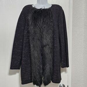 Ruby Rd. Sweaters Ruby Rd Faux Fur Trim Sparkle Cardigan Sweater Black 1X